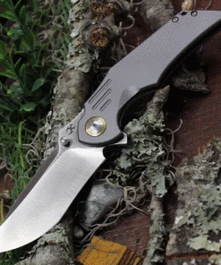 Kansept Knives K1011A1 Delta, 3.54" CPM-S35VN Stonewashed Plain Blade, Gray 6AL4V Titanium Handle