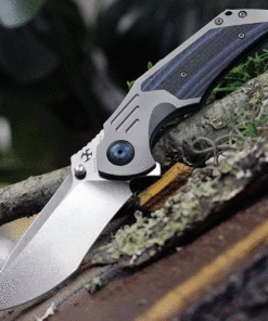 Kansept Knives K1011A2 Delta, 3.54" CPM-S35VN Stonewashed Plain Blade, Gray Titanium w/ Black/Blue CF Inlay Handle