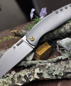 Kansept Knives Convict K1023A1, 3.3 S35VN Stonewash Sheepfoot Blade, Gray Titanium Handle