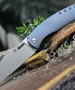 Kansept Knives Convict K1023A3, 3.3 S35VN Stonewash Sheepfoot Blade, Blue Titanium Handle