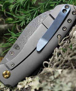 Kansept Knives Convict K1023D1, 3.3" Damascus Steel Sheepfoot Blade, Gray Titanium Handle -Buck Knives Sales K1023D1.2 80755.1621353299