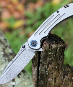 Kansept Knives Kansept Pretatout - Gray Titanium (3.6" Damascus) K1032D1