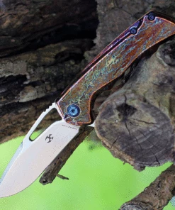 Kansept Knives K2001A11 Mini Kryo Flipper, 2.9" CPM-S35VN Satin Blade, Lightning Strike Titanium Handle