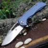 Kansept Knives K2001A2 Mini Kryo, 2.9" CPM-S35VN Stonewashed Plain Blade, Blue Titanium Handle