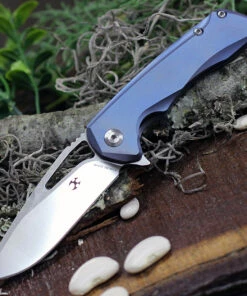 Kansept Knives K2001A2 Mini Kryo, 2.9" CPM-S35VN Stonewashed Plain Blade, Blue Titanium Handle