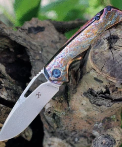 Kansept Knives K2001B10 Mini Kryo Thumb Opener, 2.9" CPM-S35VN Satin Blade, Lightning Strike Titanium Handle