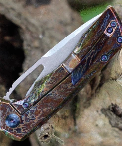 Kansept Knives K2001B10 Mini Kryo Thumb Opener, 2.9" CPM-S35VN Satin Blade, Lightning Strike Titanium Handle -Buck Knives Sales K2001B10.2 93833.1624477523