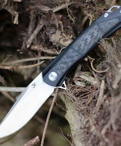 Kansept Knives K2003A3 Black Gremlin CF, 2.91" CPM-S35VN Stonewashed Plain Blade, Titanium/Carbon Fiber Handle