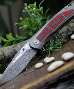 Kansept Knives K2003A4 Gremlin, 2.91" Damasteel Stonewashed Plain Blade, Titanium/Carbon Fiber Handle