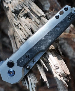 Kansept Knives Kansept EDC Tac Button Lock - Gray Ti / Shred CF (3.1" Damascus) K2009A3 -Buck Knives Sales K2009A3.3 84868.1630010717