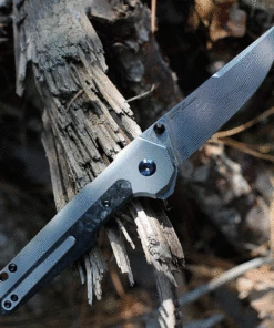 Kansept Knives Kansept EDC Tac Button Lock - Gray Ti / Shred CF (3.1" Damascus) K2009A3 -Buck Knives Sales K2009A3 26415.1630010717