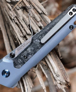 Kansept Knives Kansept EDC Tac Button Lock - Blue Ti / CF (3.1" Damascus) K2009A4 -Buck Knives Sales K2009A4.3 30623.1630009902