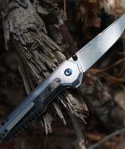 Kansept Knives Kansept EDC Tac Button Lock - Blue Ti / CF (3.1" Damascus) K2009A4 -Buck Knives Sales K2009A4 97230.1630009902