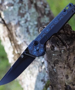 Kansept Knives Kansept EDC Tac Button Lock - Blue Rose CF / Ti (3.1 S35VN Black ) K2009A5