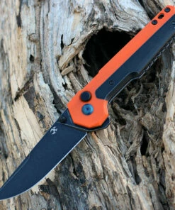 Kansept Knives Kansept EDC Tac Button Lock - Orange G10 / Blk Ti (3.1" S35VN Blk SW) K2009A7