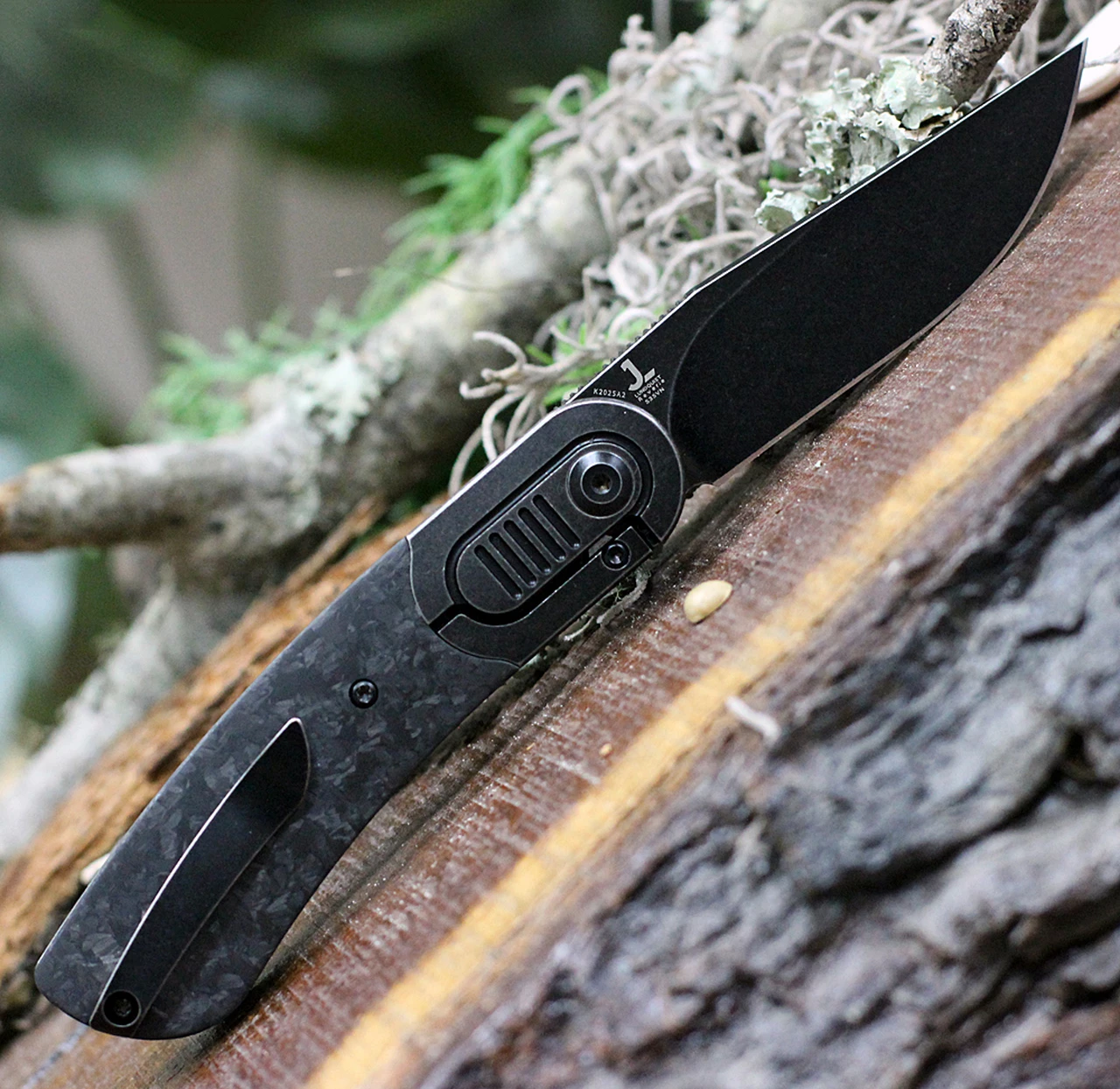 Kansept Knives K2025A2 Lundquist Reverie, 2.92" S35VN Black Stonewash Plain Blade, Shred Carbon Fiber Handle w/ Titanium Bolster 2 Kansept Knives K2025A2 Lundquist Reverie, 2.92" S35VN Black Stonewash Plain Blade, Shred Carbon Fiber Handle w/ Titanium Bolster - Image 2