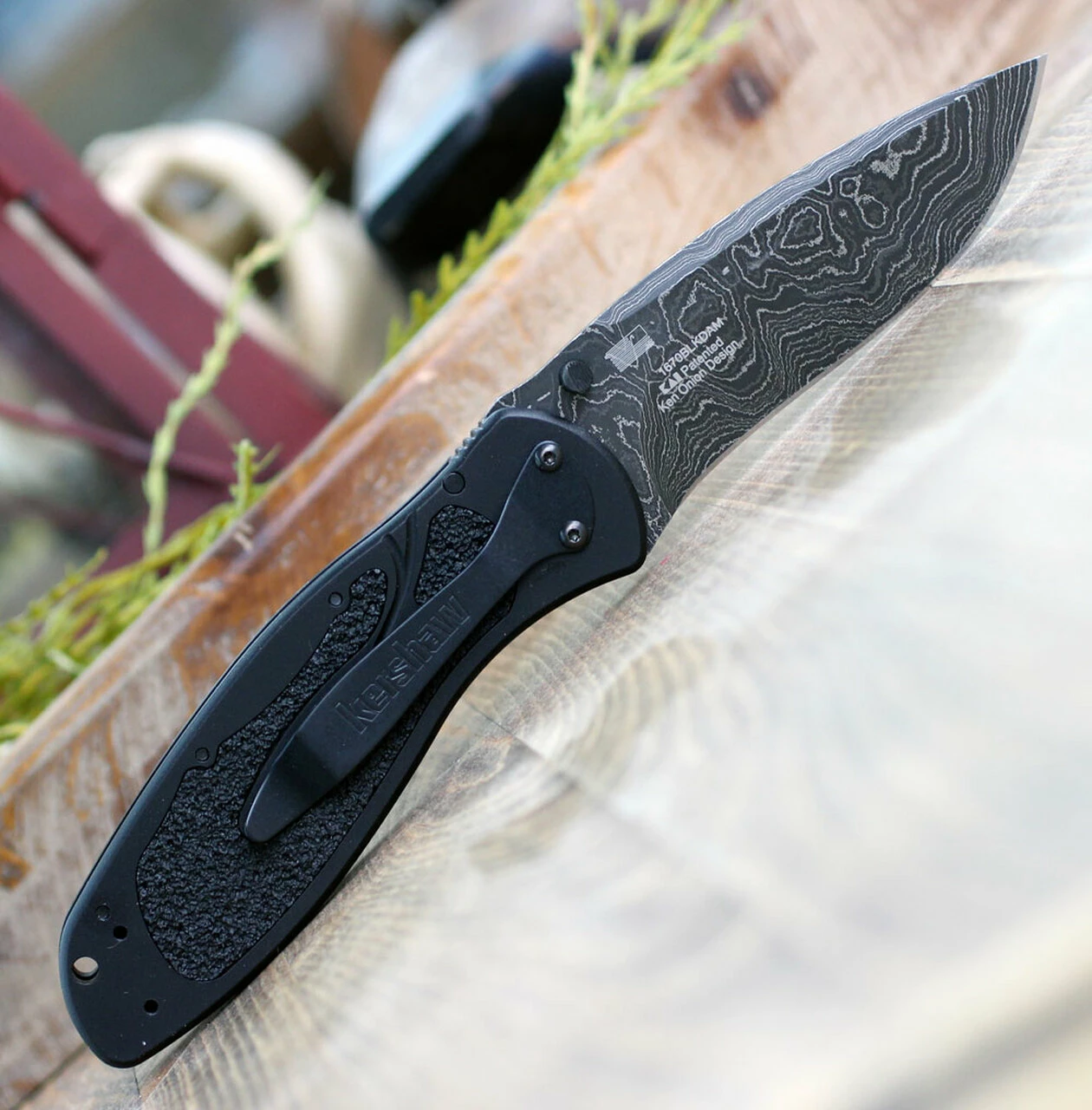 Kershaw Knives Kershaw Blur A/O Damascus 1670BLKDAM, 3.4" Damascus Blade, Black Aluminum Handle 3 Kershaw Knives Kershaw Blur A/O Damascus 1670BLKDAM, 3.4" Damascus Blade, Black Aluminum Handle - Image 3