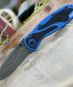 Kershaw Knives Kershaw Blur A/O Damascus 1670NBDAM, 3.4" Damascus Blade, Blue Aluminum Handle