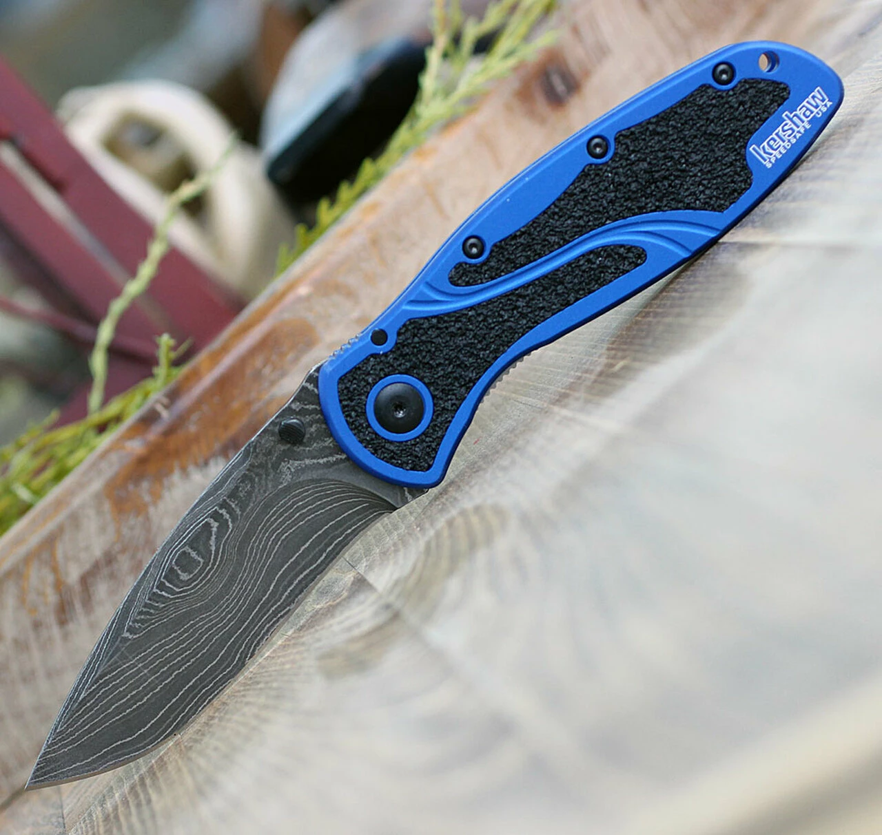 Kershaw Knives Kershaw Blur A/O Damascus 1670NBDAM, 3.4" Damascus Blade, Blue Aluminum Handle 1 Kershaw Knives Kershaw Blur A/O Damascus 1670NBDAM, 3.4" Damascus Blade, Blue Aluminum Handle