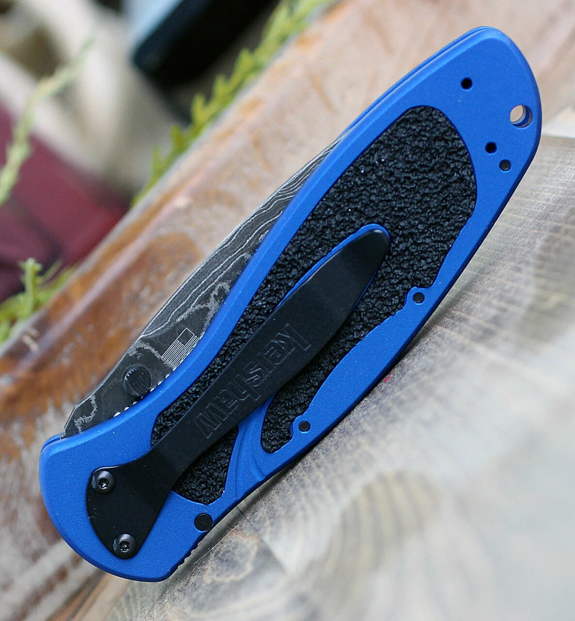 Kershaw Knives Kershaw Blur A/O Damascus 1670NBDAM, 3.4" Damascus Blade, Blue Aluminum Handle 3 Kershaw Knives Kershaw Blur A/O Damascus 1670NBDAM, 3.4" Damascus Blade, Blue Aluminum Handle - Image 3