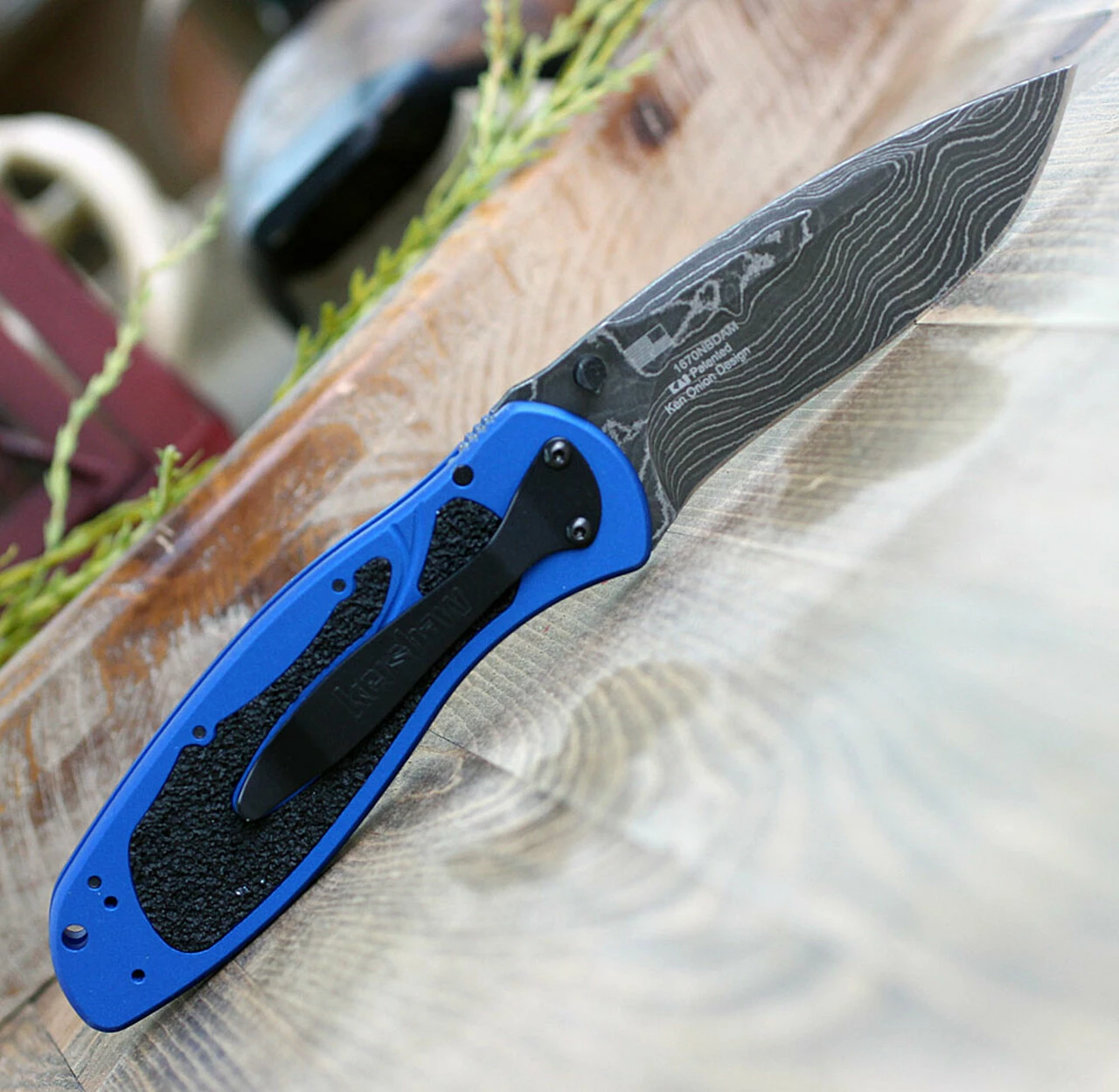 Kershaw Knives Kershaw Blur A/O Damascus 1670NBDAM, 3.4" Damascus Blade, Blue Aluminum Handle 2 Kershaw Knives Kershaw Blur A/O Damascus 1670NBDAM, 3.4" Damascus Blade, Blue Aluminum Handle - Image 2