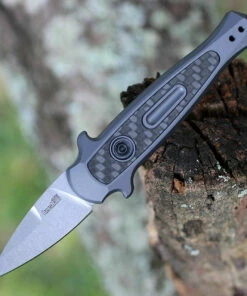 Kershaw Knives Kershaw 7130 Launch 12CA Mini Stiletto, 1.9 " CPM154 Stonewashed Plain Blade, Grey Aluminum w/ Carbon Fiber Insert Handle