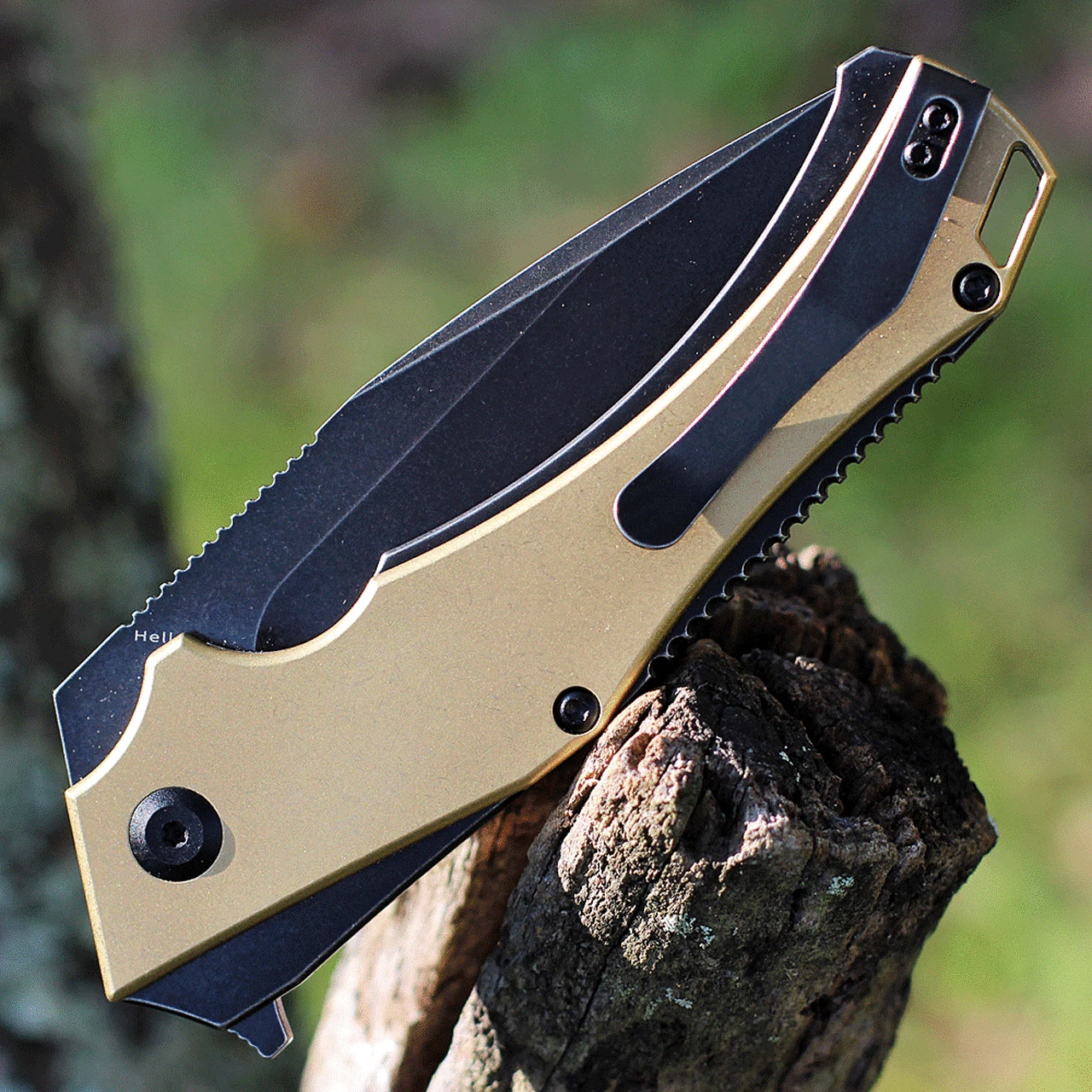 Kansept Knives Kansept Hellx - Brass / Black SW (3.6" D2 SW Black) T1008B2 4 Kansept Knives Kansept Hellx - Brass / Black SW (3.6" D2 SW Black) T1008B2 - Image 4