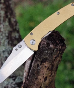 Kansept Knives Main Street K1015B6, 3.41" 154CM Stonewashed Wharncliffe Blade, Brass Copper Handle