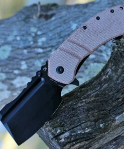 Kansept Knives Kansept XL Korvid Flipper - Brown Micarta (3.6" Blk 154CM Cleaver) T1030A2