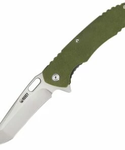 Kubey Knife Kubey Dark Knight KU003B, 3.75" D2 Sand Blast Finish Plain Blade, Green G-10 Handles