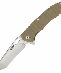 Kubey Knife Kubey Dark Knight KU003C, 3.75" D2 Sand Blast Finish Plain Blade, Tan G-10 Handles