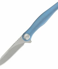 Kubey Knife Kubey Sirena KB283B, 3.15" AUS-10 Sand Blast Plain Blade , Blue 6AL4V Titanium Handle
