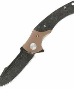 Kubey Knife Kubey Hippo DM902C, 3.94" Damascus Blade, Black & Brown 6AL4V Titanium Handle