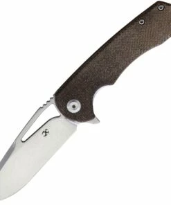 Kansept Knives KT1001A1 Kryo, 3.58" D2 Stonewashed Plain Blade, Brown Micarta Handle