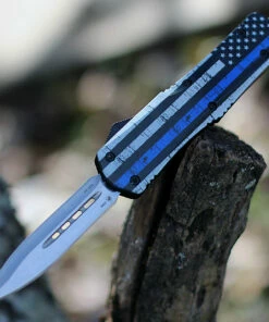 Templar Knife Co. Templar Knife Large OTF Back The Blue L-BTB-13-2, 3.5" 440C Satin Dagger Blade, Aluminum Zinc Handle