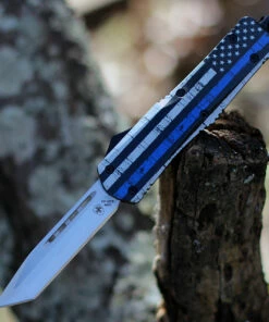 Templar Knife Co. Templar Knife Large OTF Back The Blue L-BTB-23-2, 3.5" 440C Satin Tanto Blade, Aluminum Zinc Handle