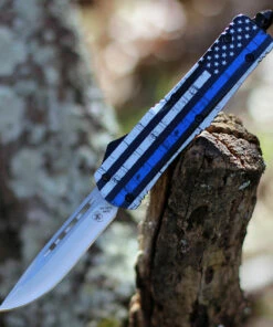 Templar Knife Co. Templar Knife Large OTF Back The Blue L-BTB-33-2, 3.5" 440C Satin Drop Point Blade, Aluminum Zinc Handle