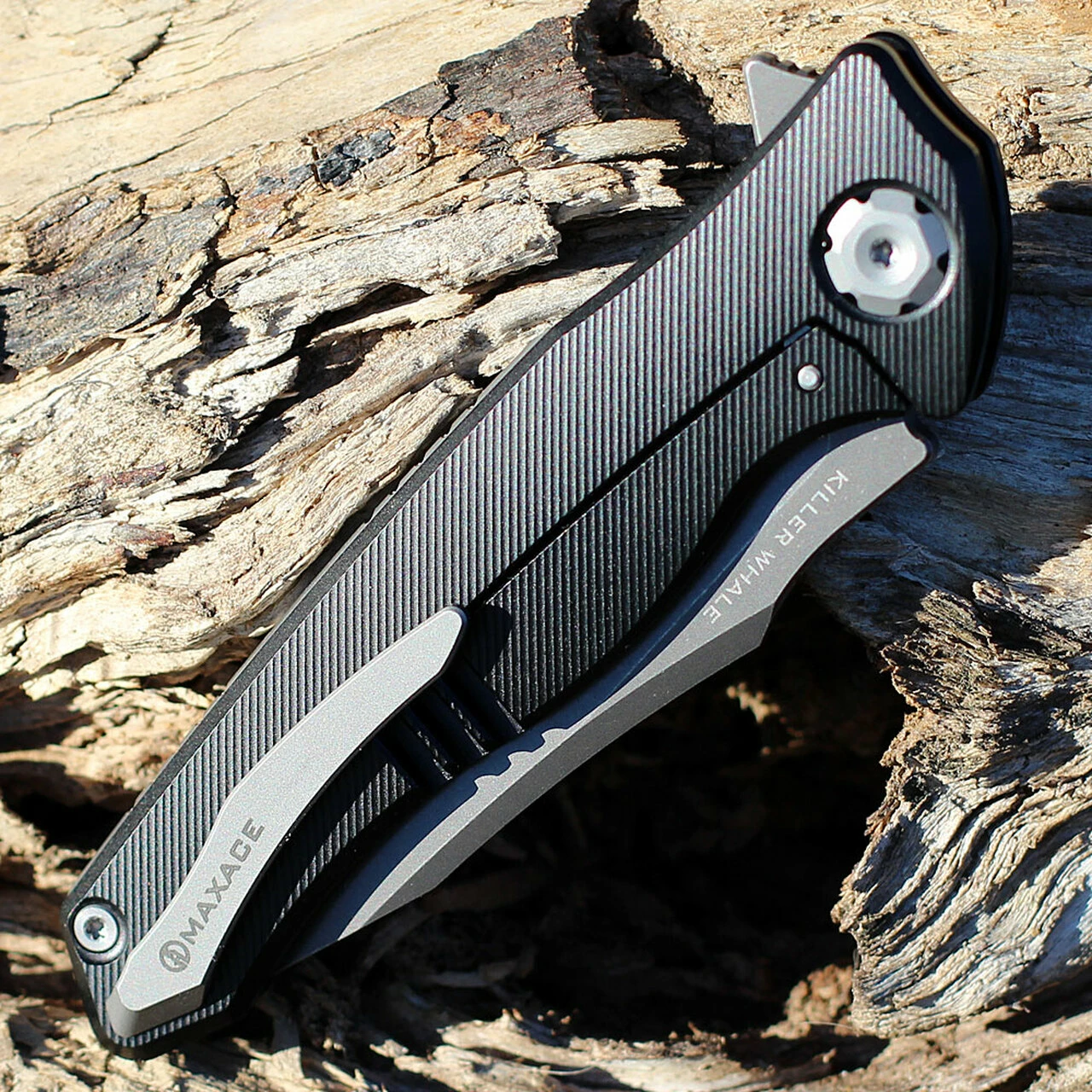 Maxace Knives Maxace Killer Whale 2.0 - Black Ti (3.9" ASP-60 Gray SW) MKW201 4 Maxace Knives Maxace Killer Whale 2.0 - Black Ti (3.9" ASP-60 Gray SW) MKW201 - Image 4