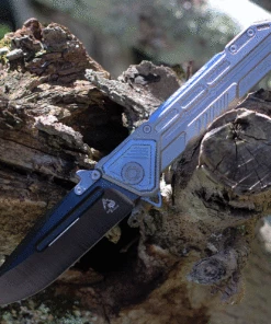 Maxace Knives Mammoth - Grey / Blue Ti (4.33" Black Drop Point) MM02