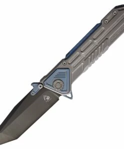 Maxace Knives Mammoth - Grey / Blue Ti (4.33" Black Tanto) MM04