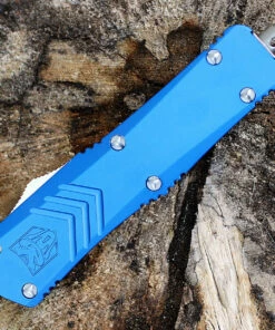 CobraTec Blue FS-X OTF Knife CTKMBLUFS-XMDS, 3" D2 Steel Drop Point Serrated Blade, Blue Aluminum Handle -Buck Knives Sales MBLUFS XMDS.2 19602.1583253276