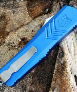 CobraTec Blue FS-X OTF Knife CTKMBLUFS-XMDS, 3" D2 Steel Drop Point Serrated Blade, Blue Aluminum Handle -Buck Knives Sales MBLUFS XMDS.3 75281.1583253276