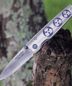 Mcusta Kamon Kaede MC-0096D, 2.875 Damascus Blade, Decorative Handle, Woven Nishijin Pouch