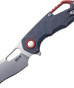 MKM - Maniago Knife Makers Isonzo Stonewash Hawkbill Blade, Gray FRN Handle, Red Aluminium Spacer