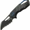 MKM - Maniago Knife Makers Isonzo Black Coated Serrated Hawkbill Blade, Black FRN Handle, Blue Aluminium Spacer