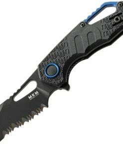 MKM - Maniago Knife Makers Isonzo Black Coated Serrated Hawkbill Blade, Black FRN Handle, Blue Aluminium Spacer