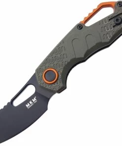 MKM - Maniago Knife Makers Isonzo Black Coated Cleaver Blade, OD Green FRN Handle, Orange Aluminium Spacer