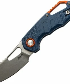 MKM - Maniago Knife Makers Isonzo Stonewashed Cleaver Blade, Blue FRN Handle, Orange Aluminium Spacer