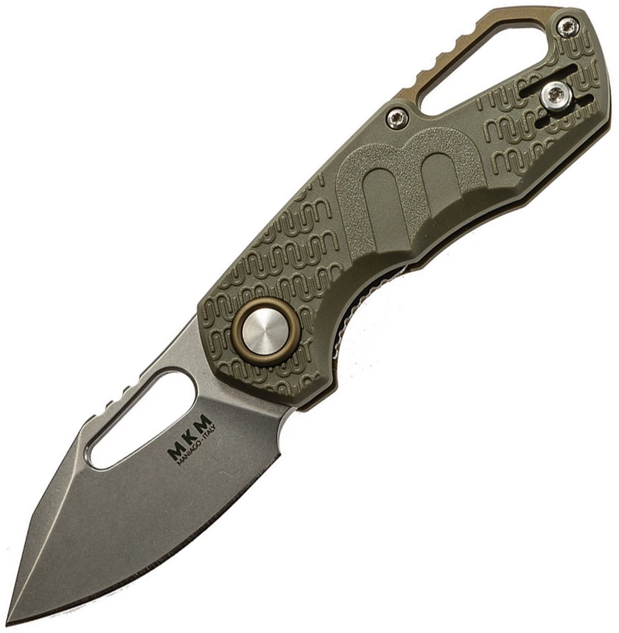 MKM - Maniago Knife Makers Isonzo Stonewashed Clip Point Blade, Green FRN Handle, Green Aluminium Spacer 1 MKM - Maniago Knife Makers Isonzo Stonewashed Clip Point Blade, Green FRN Handle, Green Aluminium Spacer