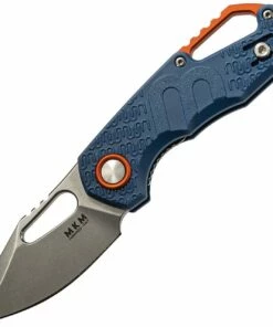 MKM - Maniago Knife Makers Isonzo Stonewashed Clip Point Blade, Blue FRN Handle, Orange Aluminium Spacer